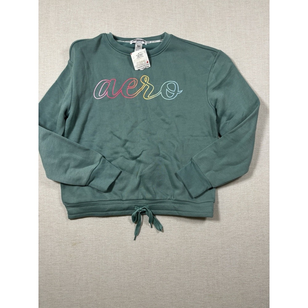 Sweatshirt Cinch Hem Green Rainbow Aero Logo Medium NWT